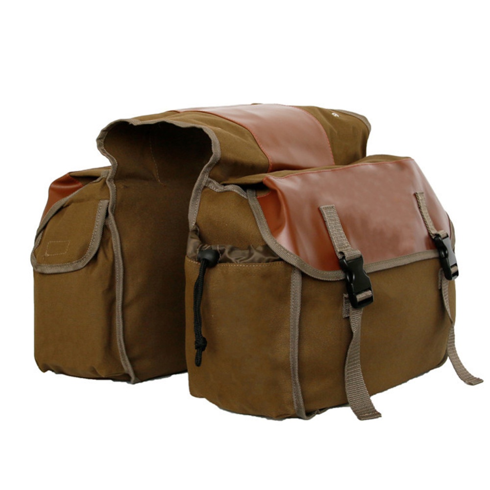 Canvas Bicycle Carrier Bag Rear Rack Trunk Bike Luggage Back Seat Pannier Khaki_Free size - Image 3