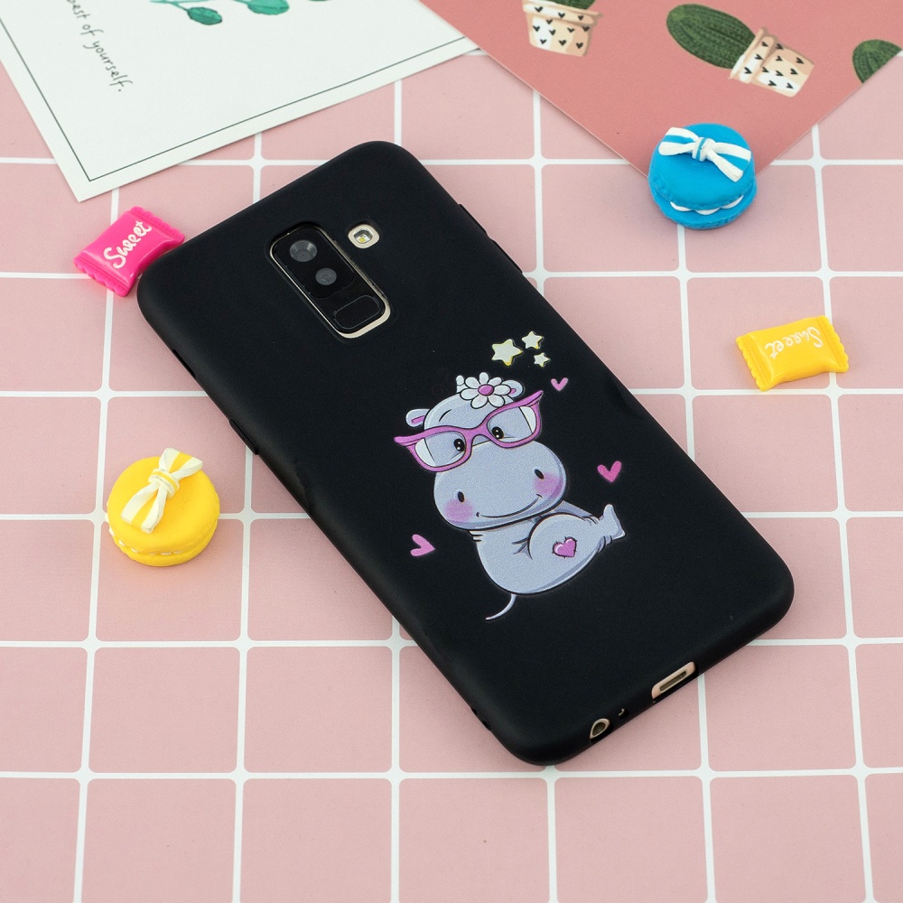 For Samsung A6 plus 2018 Cute Coloured Painted TPU Anti-scratch Non-slip Protective Cover Back Case with Lanyard black - Image 3