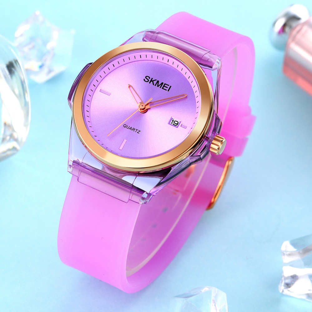 SKMEI Fashion Women Quartz Watches Silicone Band Time Date Display Waterproof Casual Wristwatch Purple - Image 3