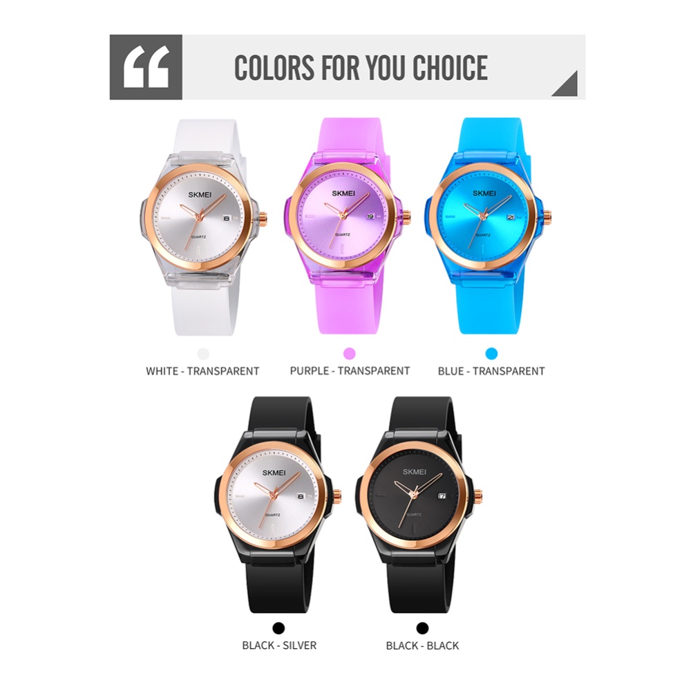 SKMEI Fashion Women Quartz Watches Silicone Band Time Date Display Waterproof Casual Wristwatch Purple - Image 2