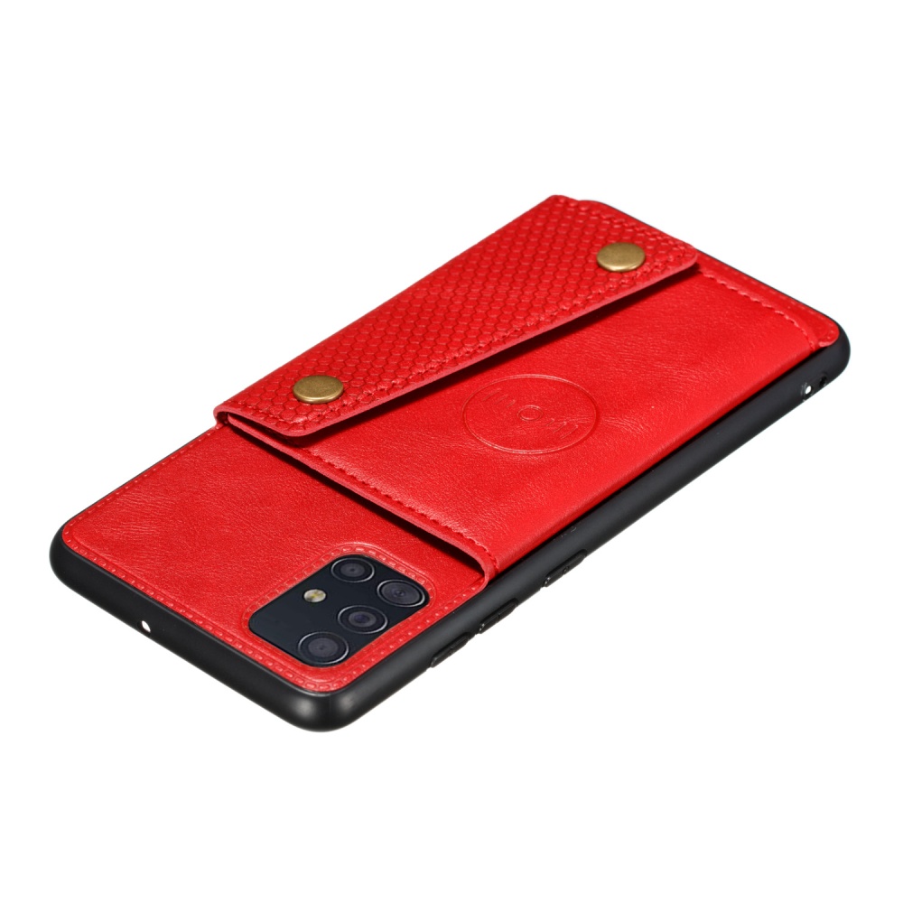 For Samsung A51 Cellphone Cover Back Case Double Buckle PU Leather with Card Slots Shell red - Image 3