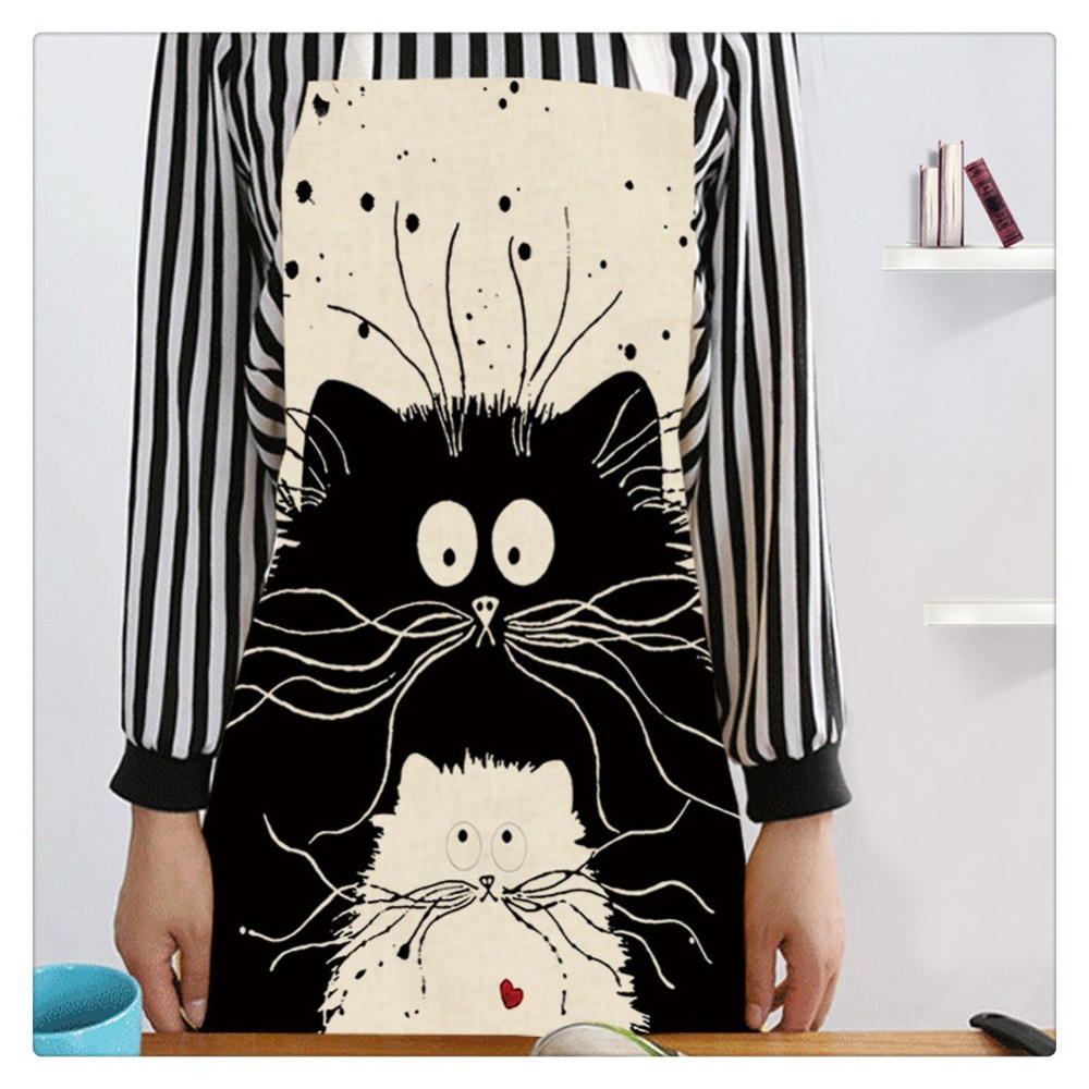 Kitchen Cartoon Apron Cute Comic Cat Printed Cotton Linen Cooking Pinafore Home Daidle Daily Housework Anti-Stain Baking 68x55cm_WQ0029-1 - Image 3