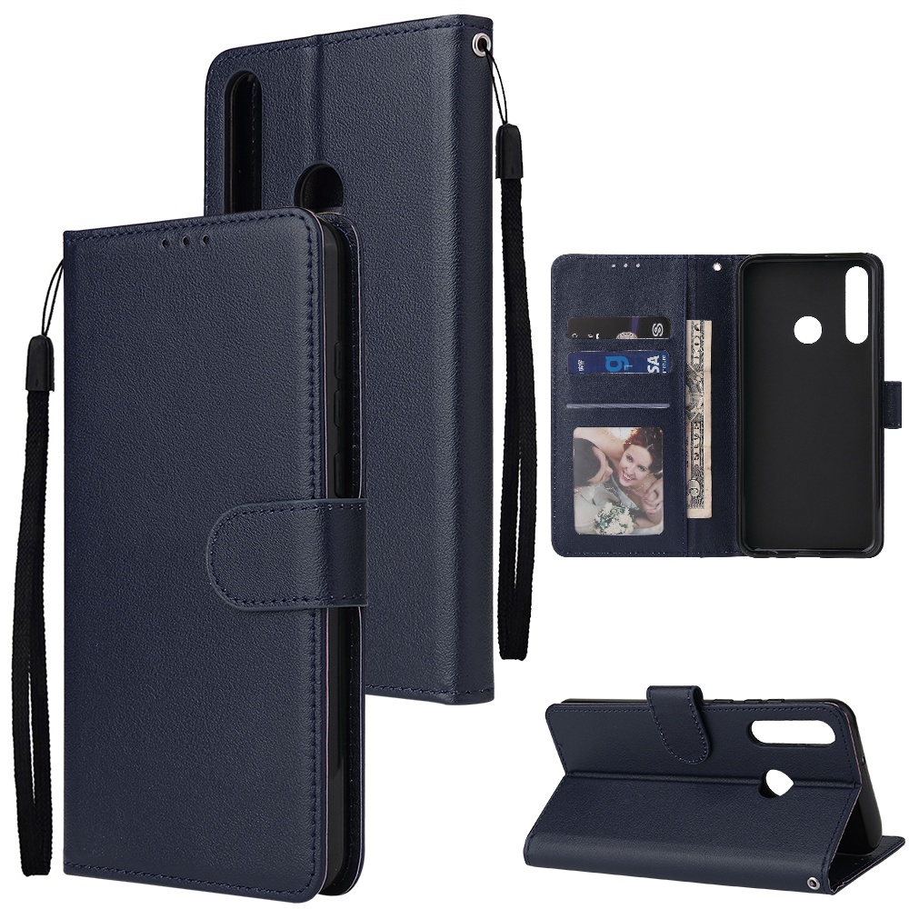 For HUAWEI PSmart 2020/Y5P/Y6P PU Leather Mobile Phone Cover with 3 Cards Slots Frame blue - Image 3