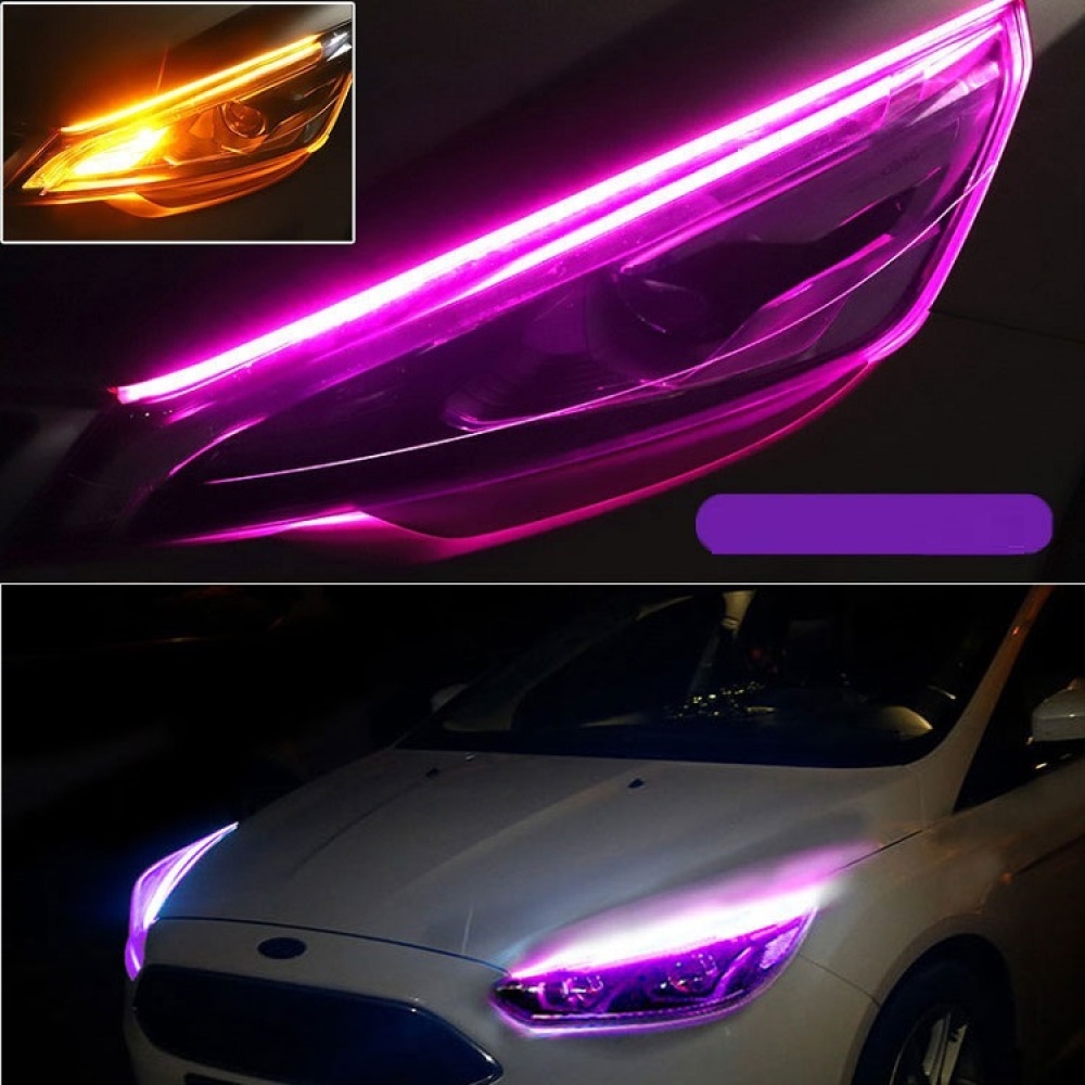 1 Pair Motorcycle Strip Light LED Daytime Running Sequential Flow Duotone Pink light + streamer yellow_30cm - Image 3