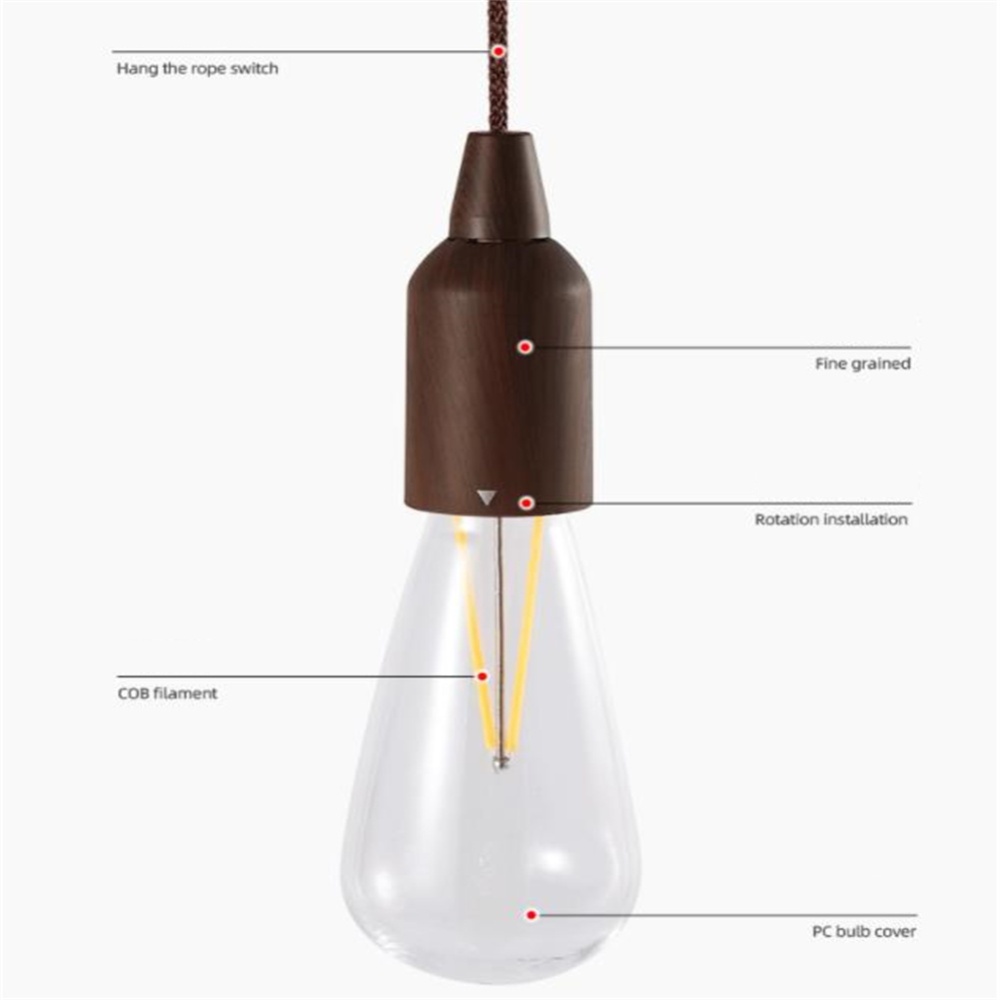 Outdoor Portable Led Cable Lamp With Wood Grain Holder 5v 1a 2w 70lm Various Shapes Camping Tent Christmas Atmosphere Lights Pull Wire - Sma - Image 3