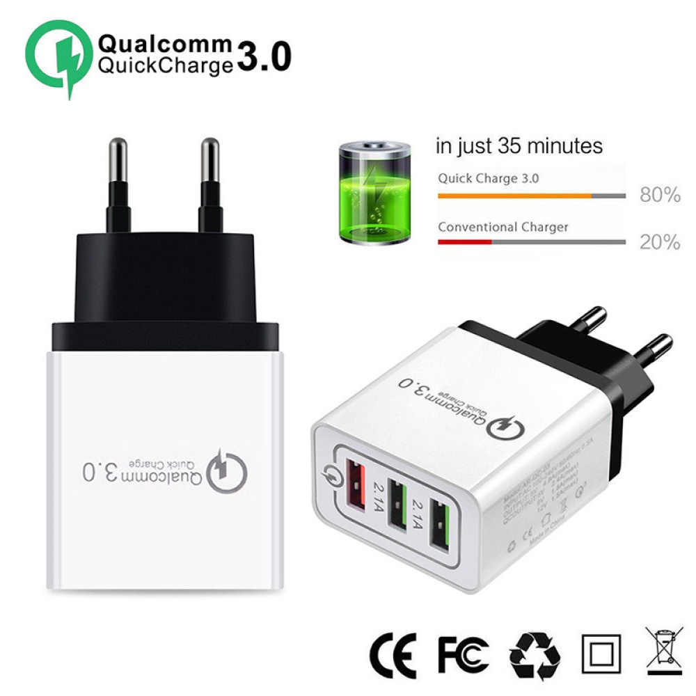 30W QC 3.0 Fast Quick Charger 3 Port USB Hub Wall Adapter black_U.S. regulations - Image 3