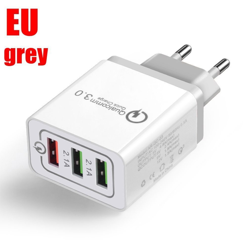 30W QC 3.0 Fast Quick Charger 3 Port USB Hub Wall Adapter gray_European regulations - Image 3