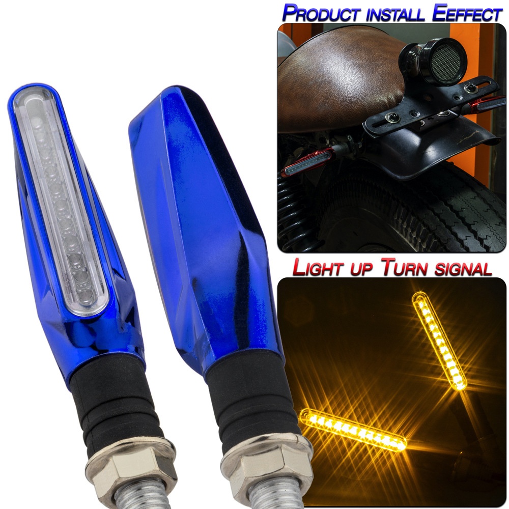 1 Pair Turn Signals Motorcycle Accessories Modification Universal Flat-shaped 12 Led Signal Lights Blue shell/yellow light - Image 2