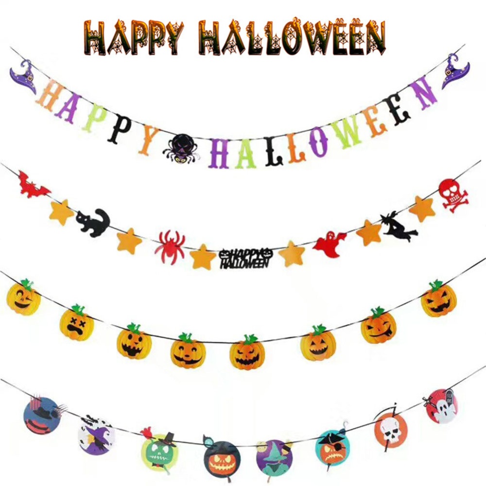 Halloween Paper Garland Decoration Pumpkin Vampire Cat Doll Hanging Banner Bunting Party Props - Image 2