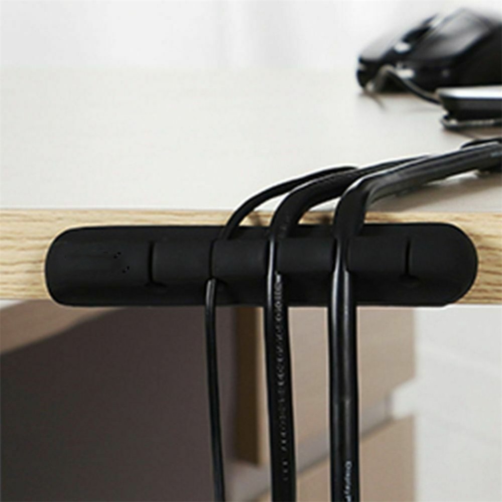 Cable Clamp Silicone USB Adhesive Desktop Wire Organizer Winder Management Clip Black 3 - Image 3