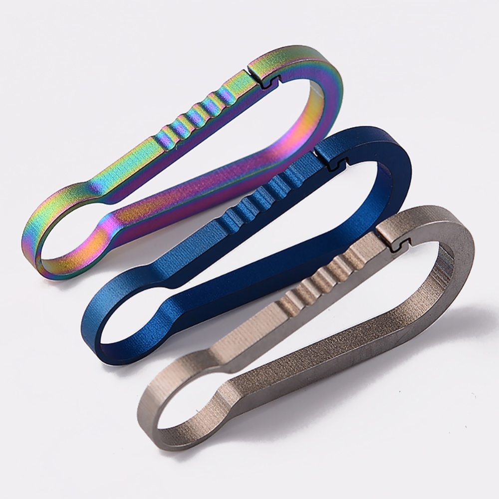 Titanium Alloy Mini Hang Buckle Hanging Elastic Push Button Key Ring EDC Backpack Blue (large size: 59mm long) - Image 2