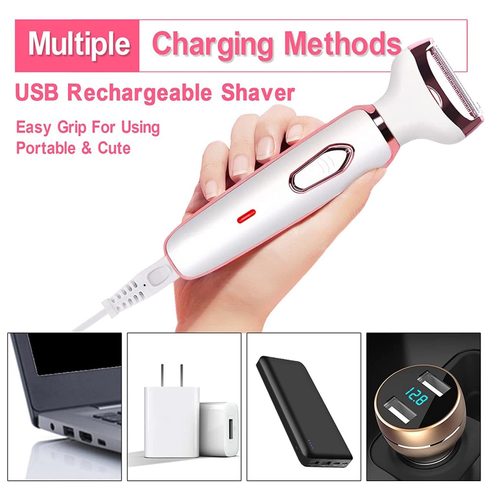 4-in-1 Women Hair Trimmer Painless Waterproof Usb Rechargeable Electric Razor for Nose Ear Eyebrow Arms Ivory White - Image 3