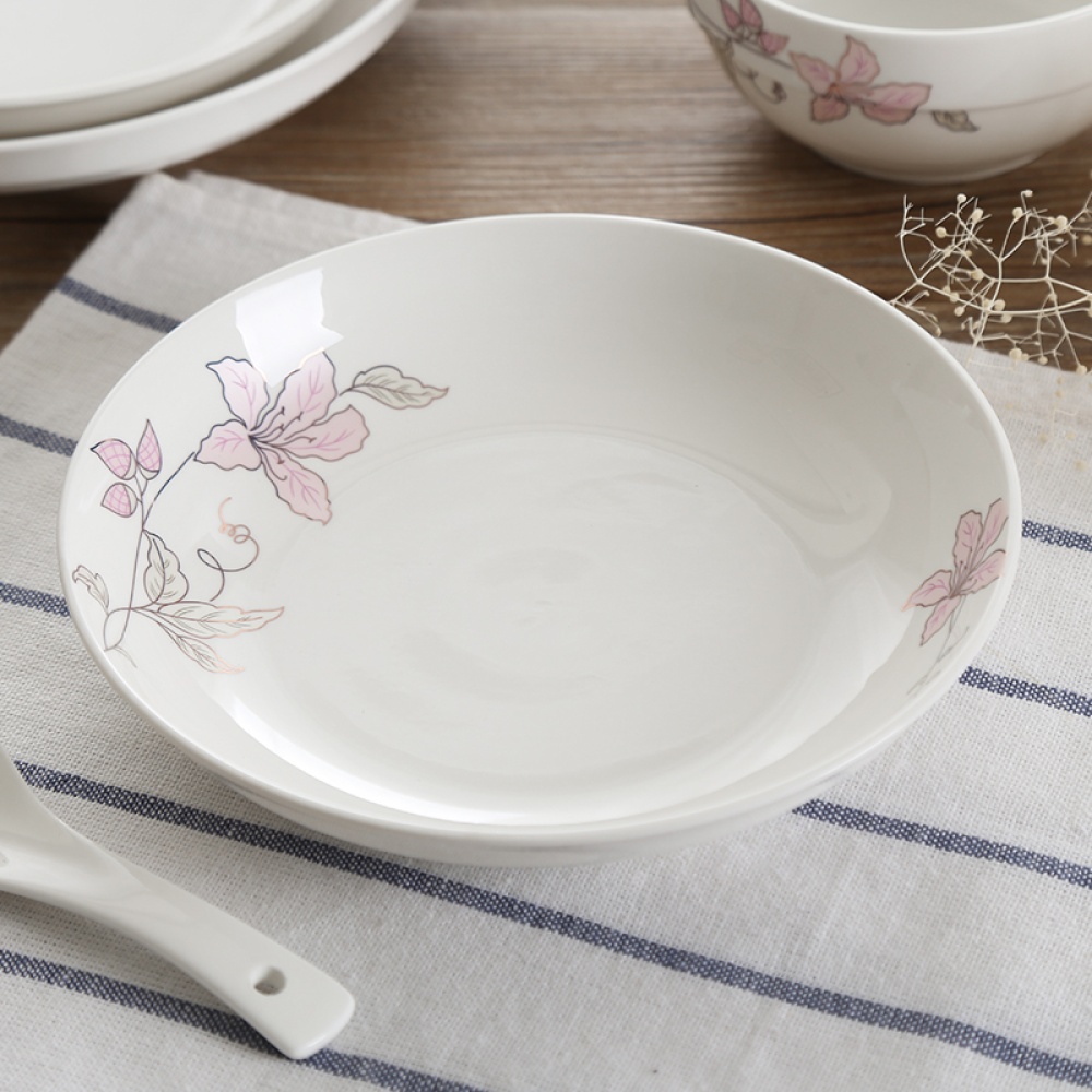 8Inches Stackable Ceramic Plate Lily Pattern Microwave Oven Tableware for Dinner - Image 3