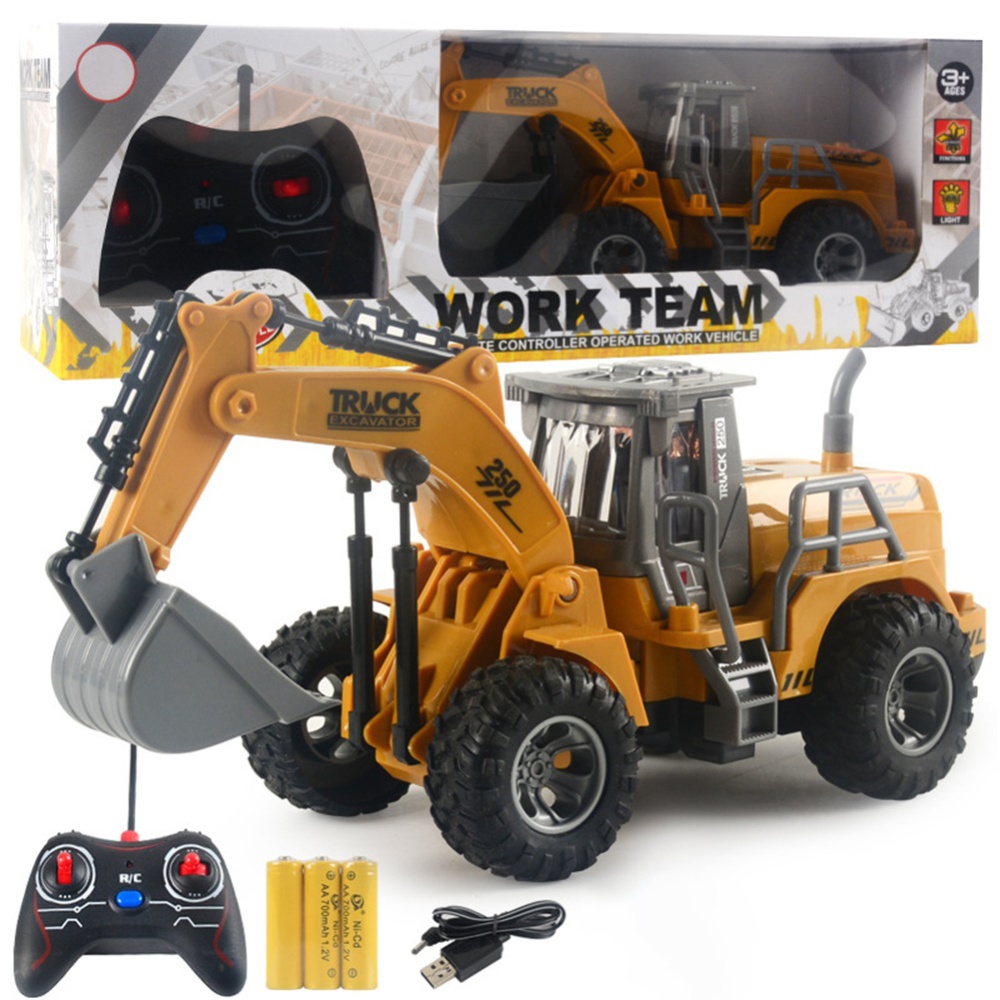 Remote Control Engineering Car with Lights USB Rechargeable Excavator Bulldozer Children Model Toy - Image 3