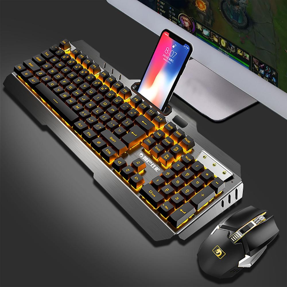 Wireless Mechanical Keyboard And Mouse Game Set Rechargeable With Backlight For Gaming white ice blue light - Image 2