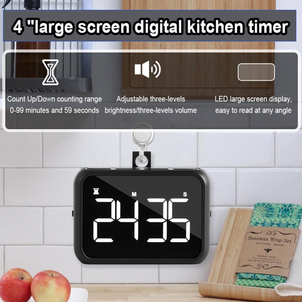 100-minute Led Digital Timer 3-levels Adjustable Volume Large Screen Count Up/down Kitchen Cooking pink - Image 2