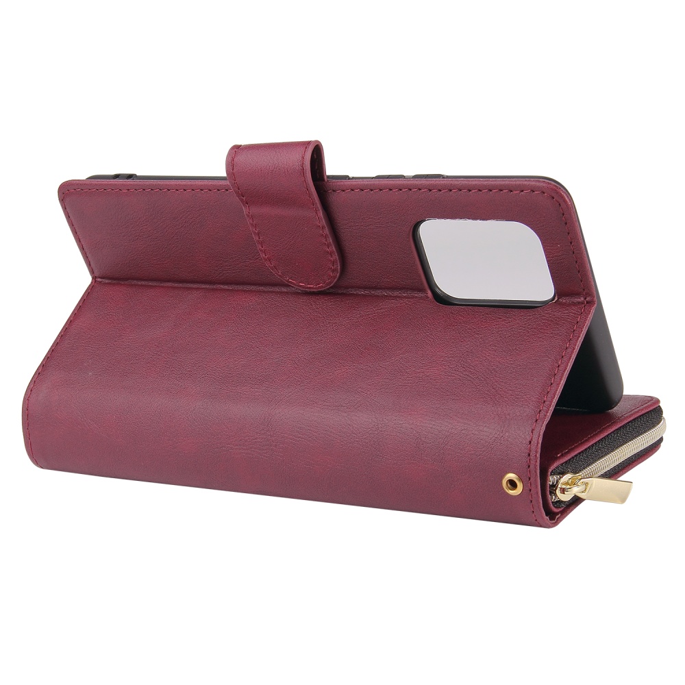 For Samsung A51 5G/A71 5G/Note 10 pro Pu Leather Mobile Phone Cover Zipper Card Bag + Wrist Strap Red wine - Image 3