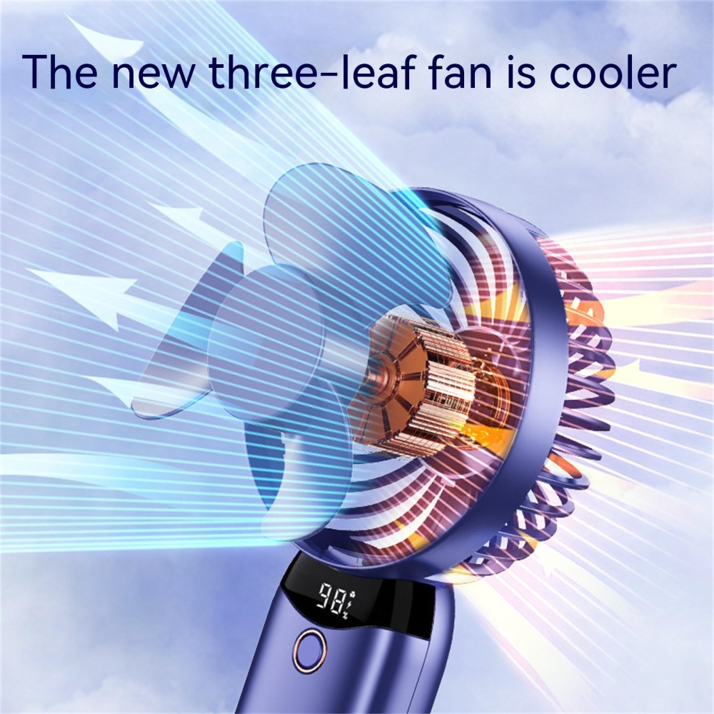 Usb Handheld Electric Fan 4 Adjustable Levels Digital Display Strong Wind Long Endurance Cooling dark green - Image 3