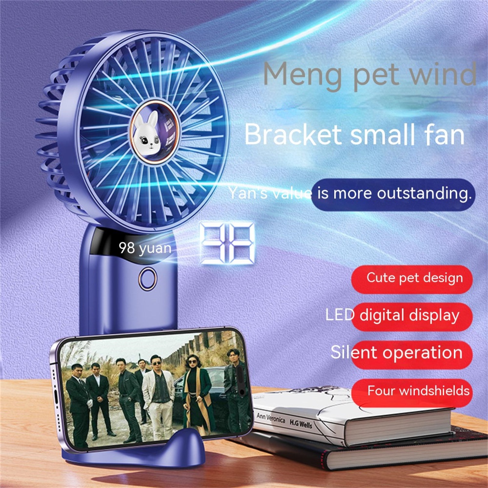 Usb Handheld Electric Fan 4 Adjustable Levels Digital Display Strong Wind Long Endurance Cooling dark green - Image 2