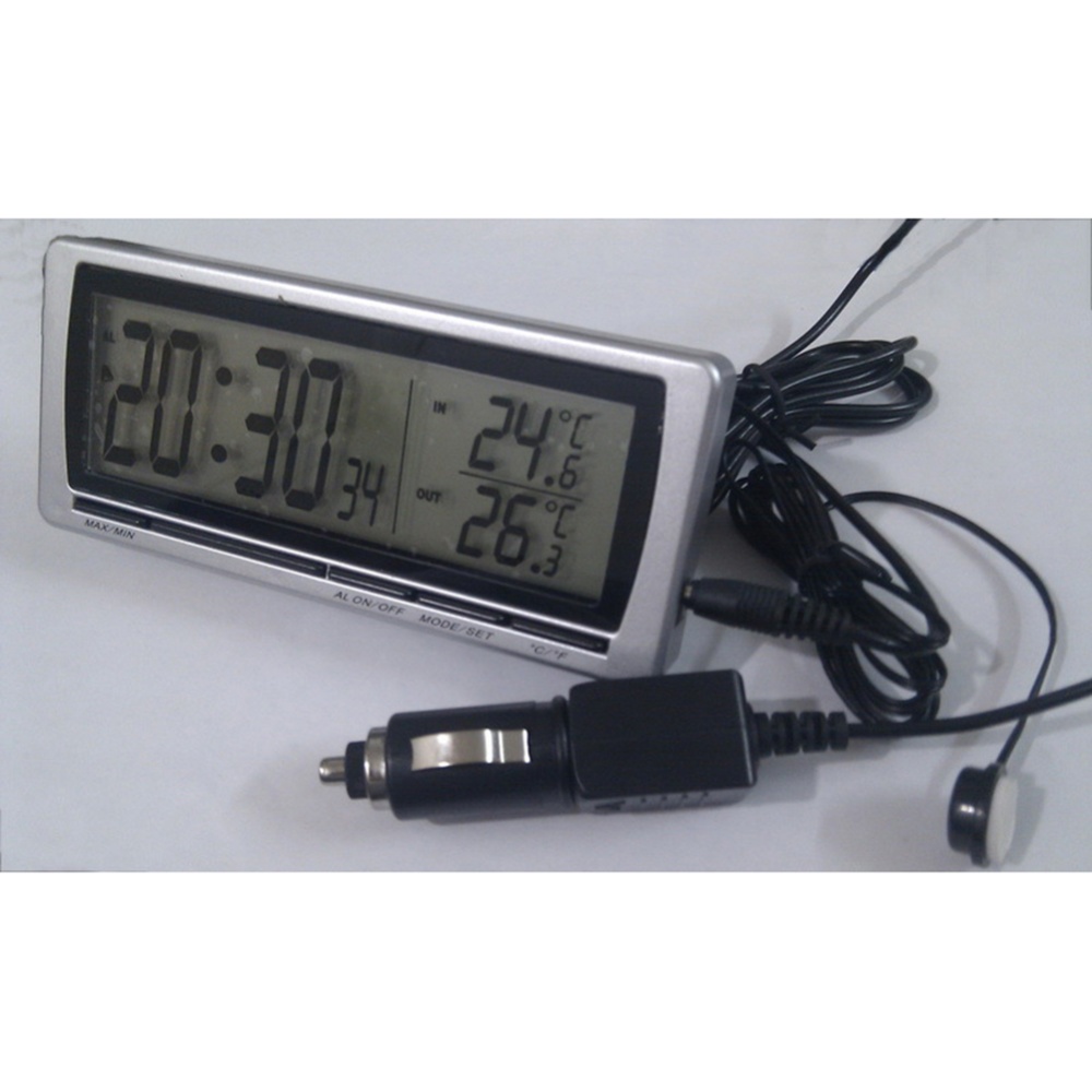 T08 4-in-1 Car Clock Dual Thermometer Calendar Alarm Inside Outside Temperature Monitor Blue - Image 3