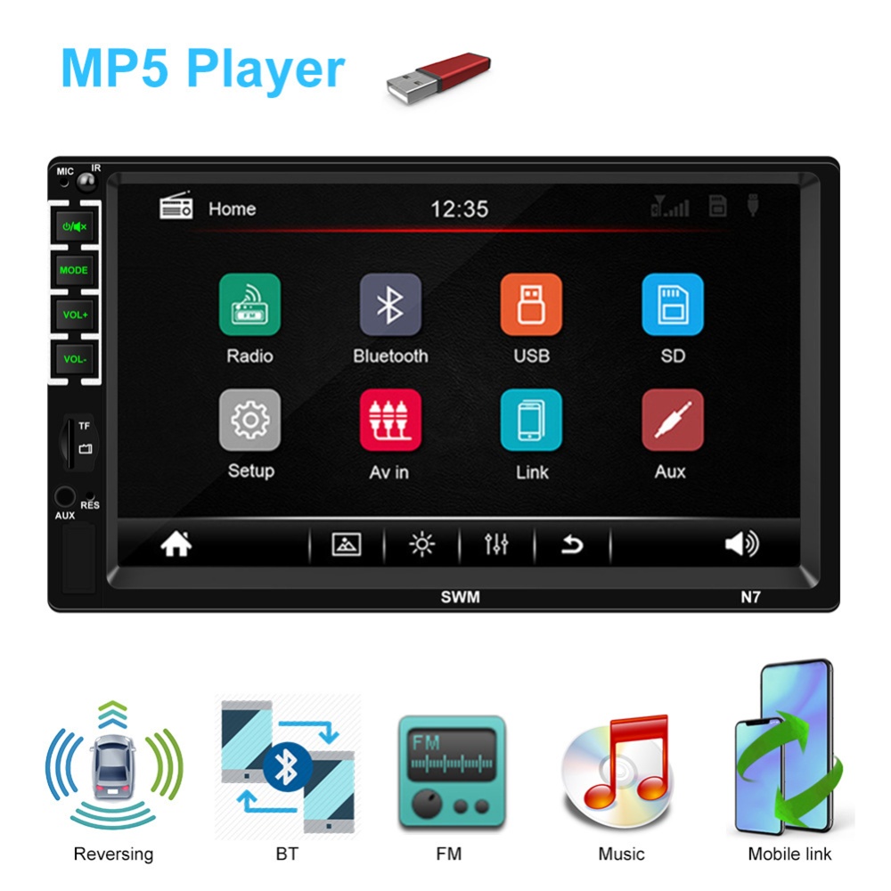 7-inch Car Stereo Mp5 Player HD Touch-screen Universal Bluetooth Aux Playback Radio Reversing - Image 2