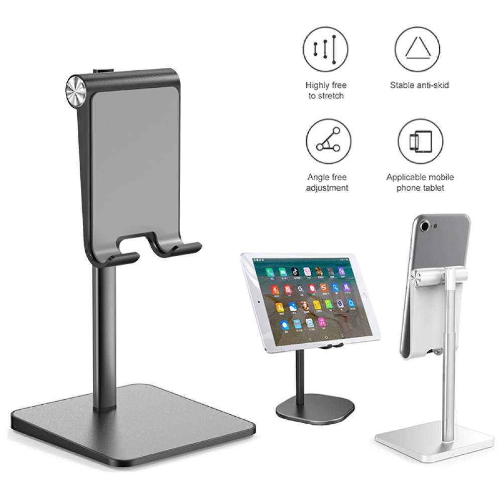 Telescopic Desk Mobile Phone Holder Stand for IPhone IPad Adjustable Metal Desktop Tablet Gray-Standard Edition - Image 3