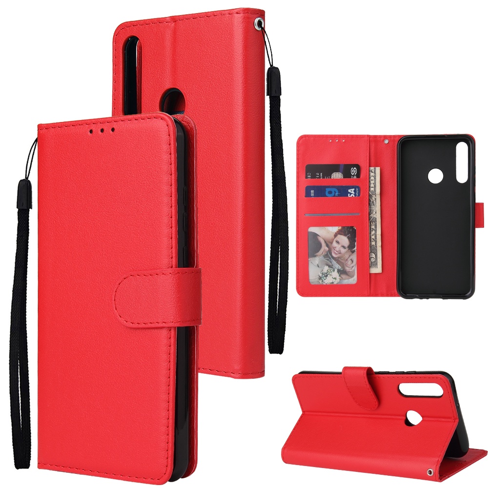 For HUAWEI PSmart 2020/Y5P/Y6P PU Leather Mobile Phone Cover with 3 Cards Slots Frame red - Image 3