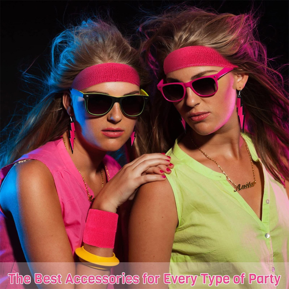 Environmental Protection Material Neon Prom Party Yoga Sports Headband Wristband Waist Bag Large Intestine Hair Ring Leg Set fluorescent gre - Image 3