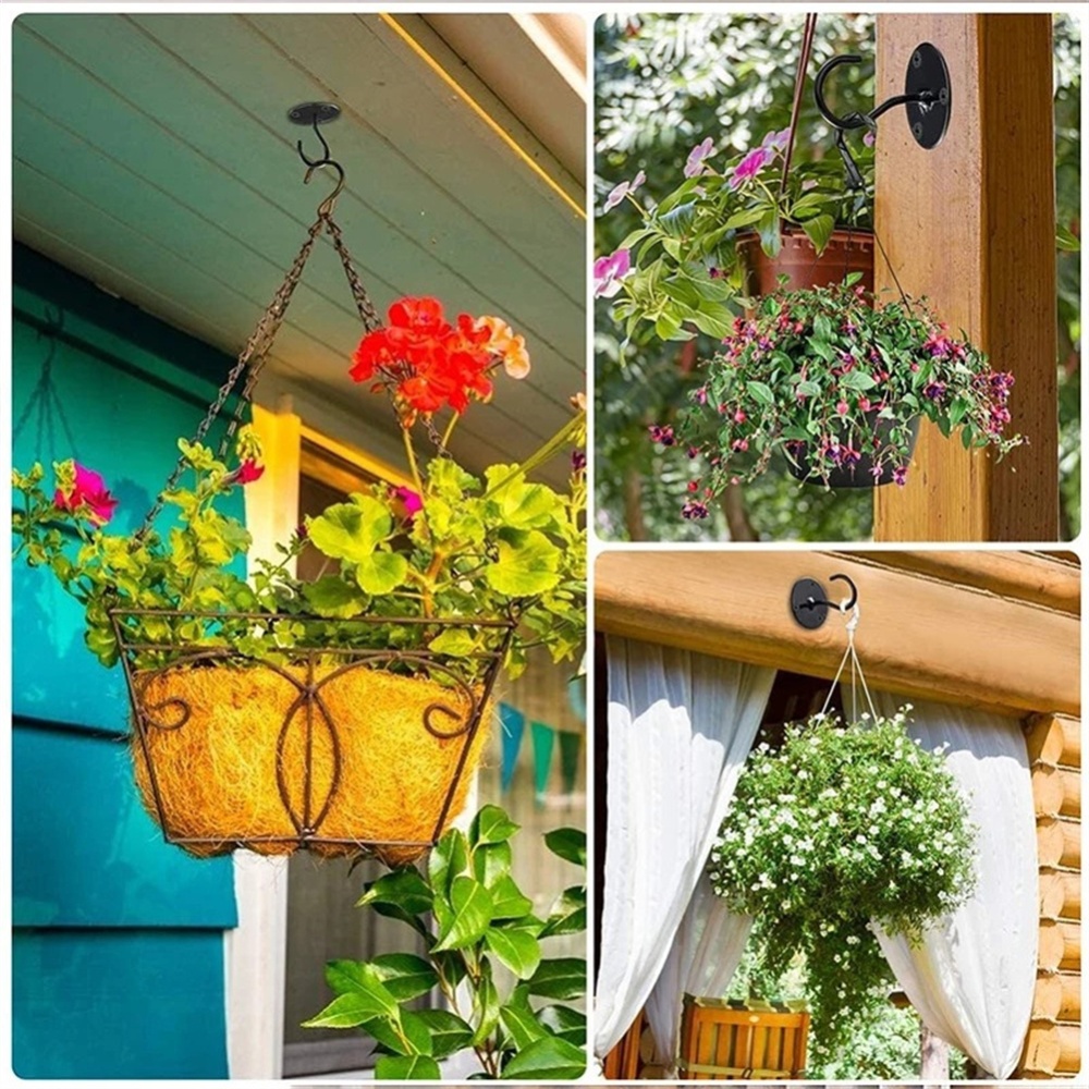 Ceiling Hooks for Hanging Plants Wall Mounted Pot Basket Hangers Three-Hole Single Black - Image 3