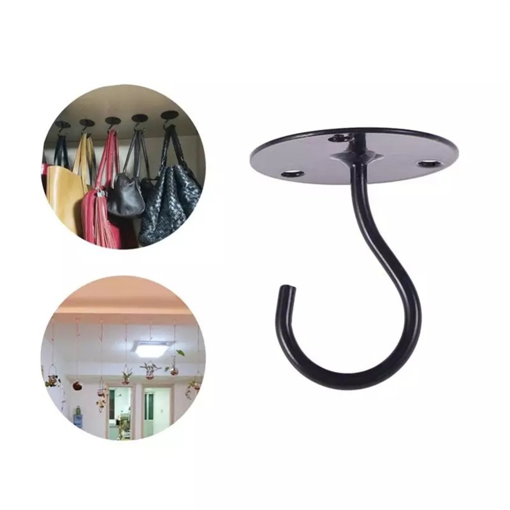 Ceiling Hooks for Hanging Plants Wall Mounted Pot Basket Hangers Three-Hole Single Black - Image 2