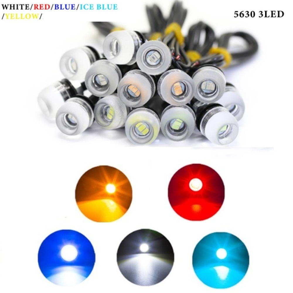 Car Led Eagle Eye Light 18mm 12v Waterproof Daylight Daytime Runing Lights License Plate Black Shell With Lens Yellow light_3 lights - Image 2