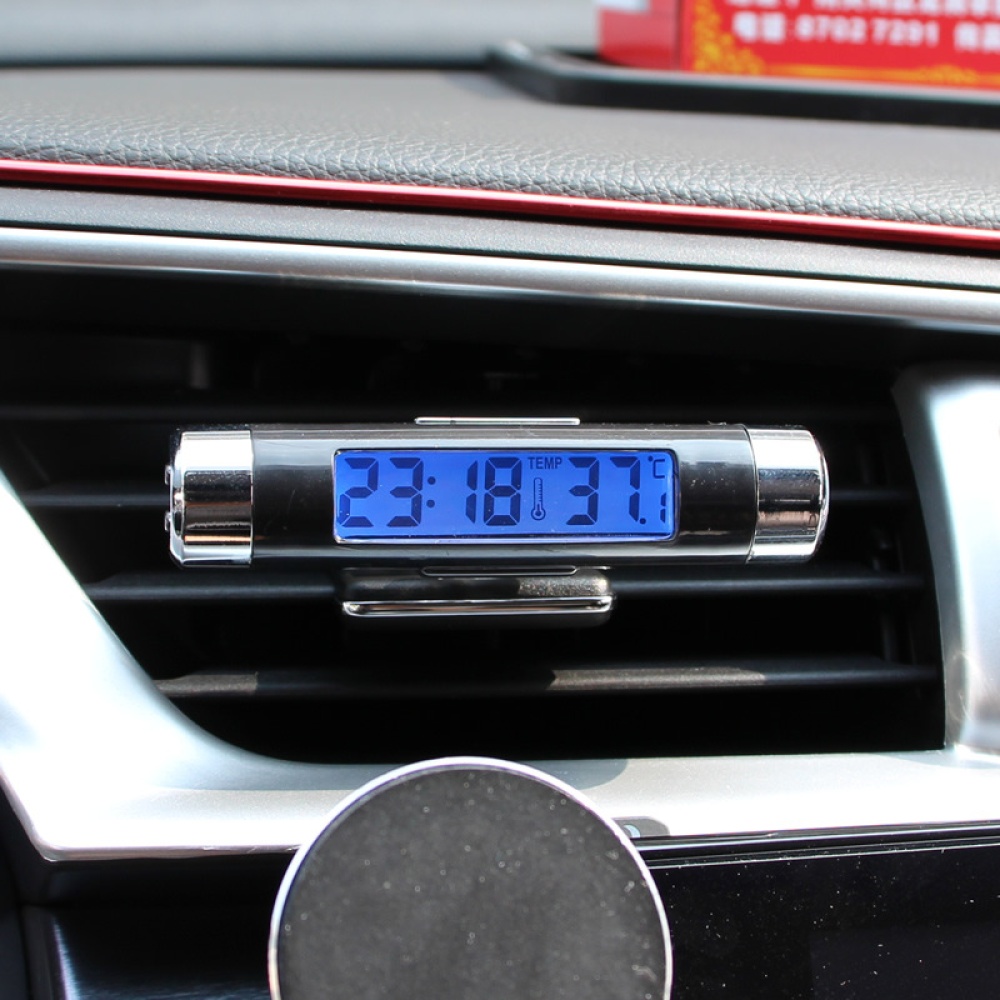 2 in 1 Car Digital LCD Thermometer Clock Calendar Automotive Backlight Black blue light - Image 2