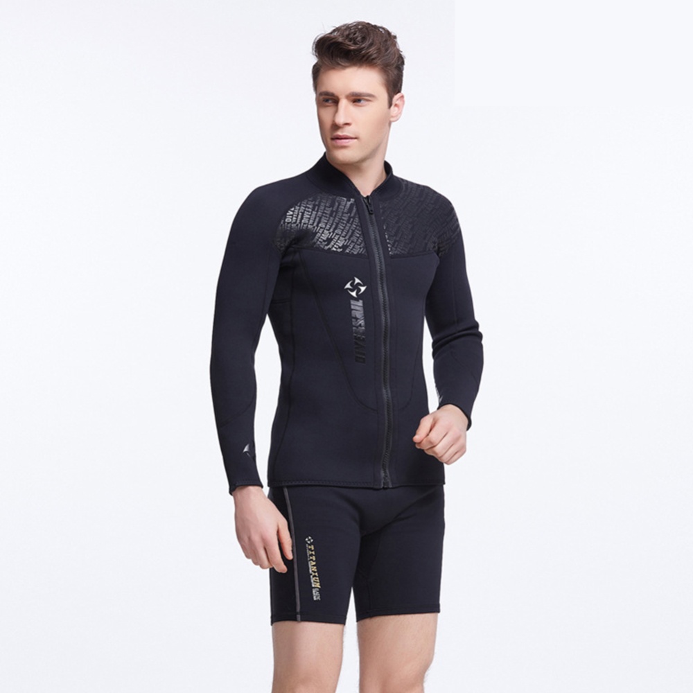 Male 3MM Neoprene Diving Suit SCR Thicken Coldproof Long Sleeve Top Front Zipper Swimwear black_S - Image 2