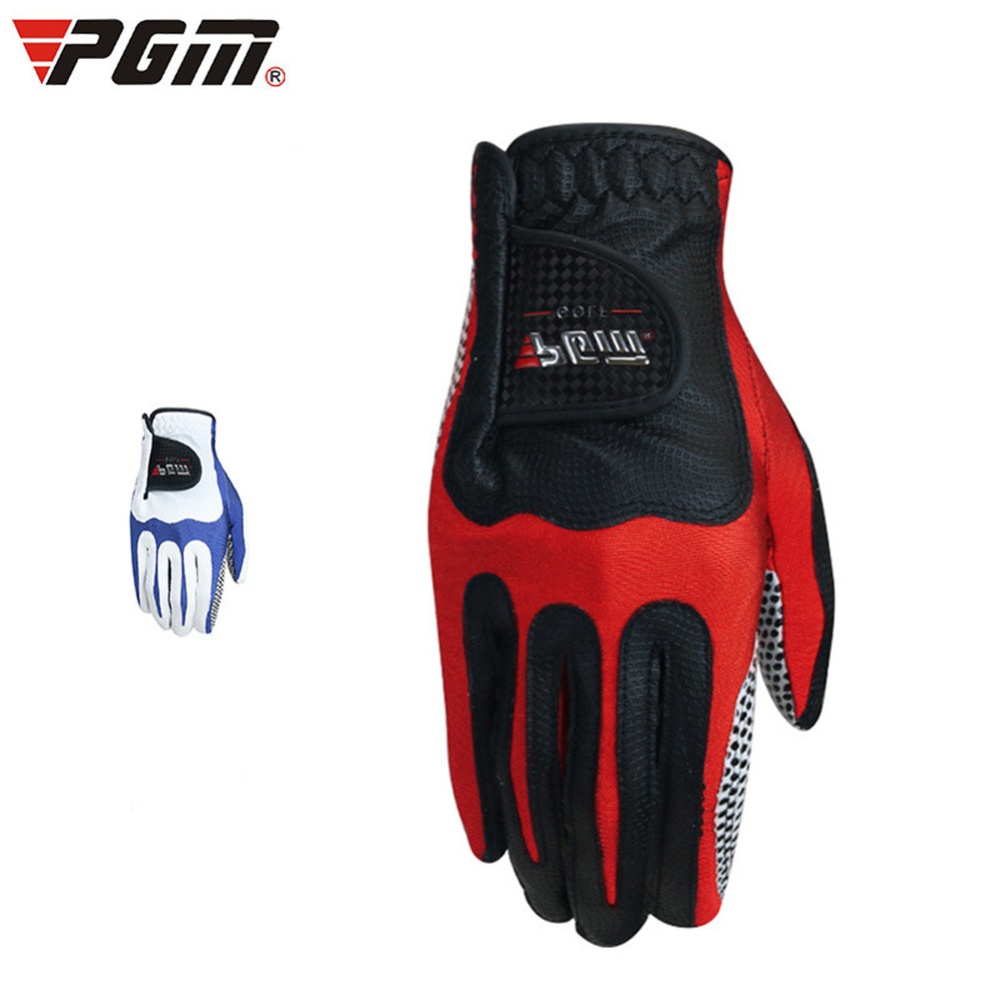 Men Golf Fiber Cloth Gloves Left/Right Hand Glove Magic Elastic Particles Slip-resistant Accessories [Left hand] black red_S - Image 2