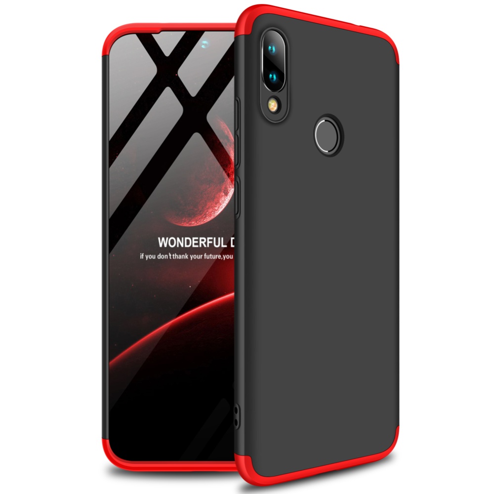 for Redmi NOTE 7 Ultra Slim PC Back Cover Non-slip Shockproof 360 Degree Full Protective Case Red black red_Redmi - Image 3