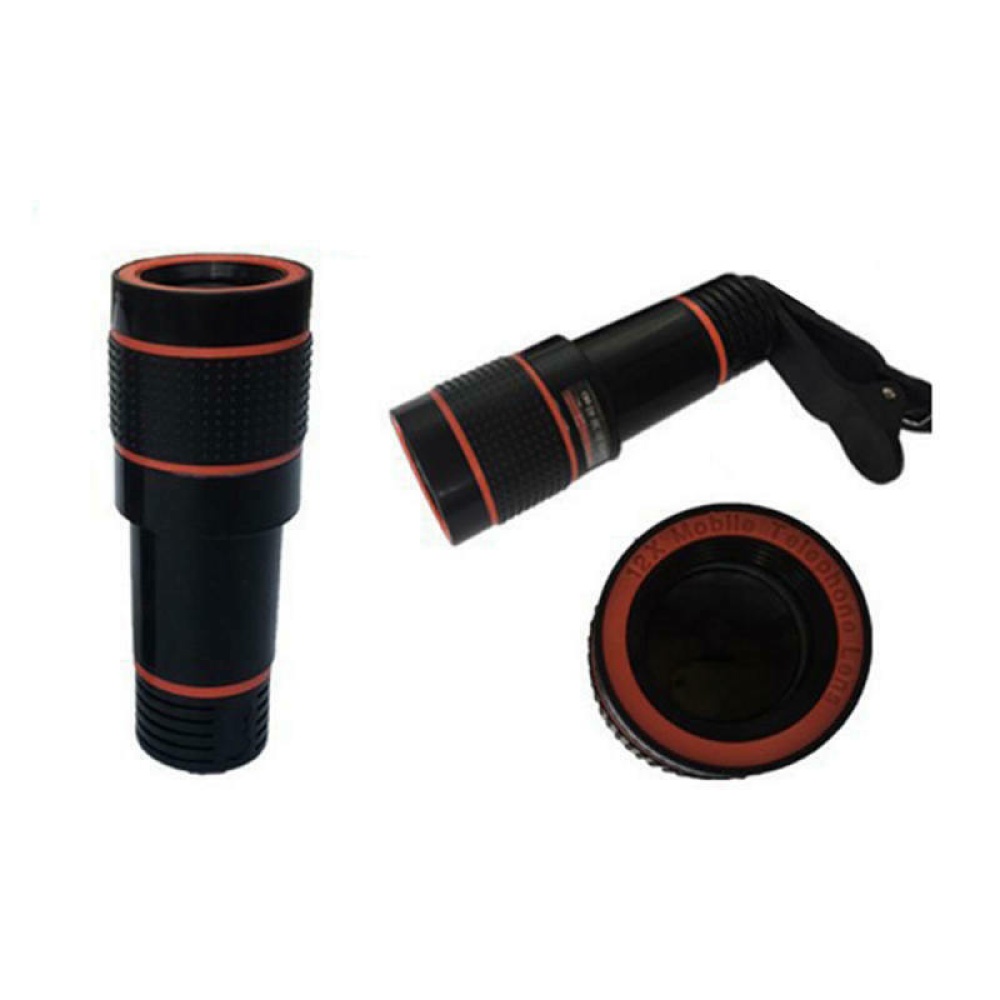 Universal 12X Zoom Focusing Mobile Phone Telephoto Telescope Lens HD External Camera black - Image 2