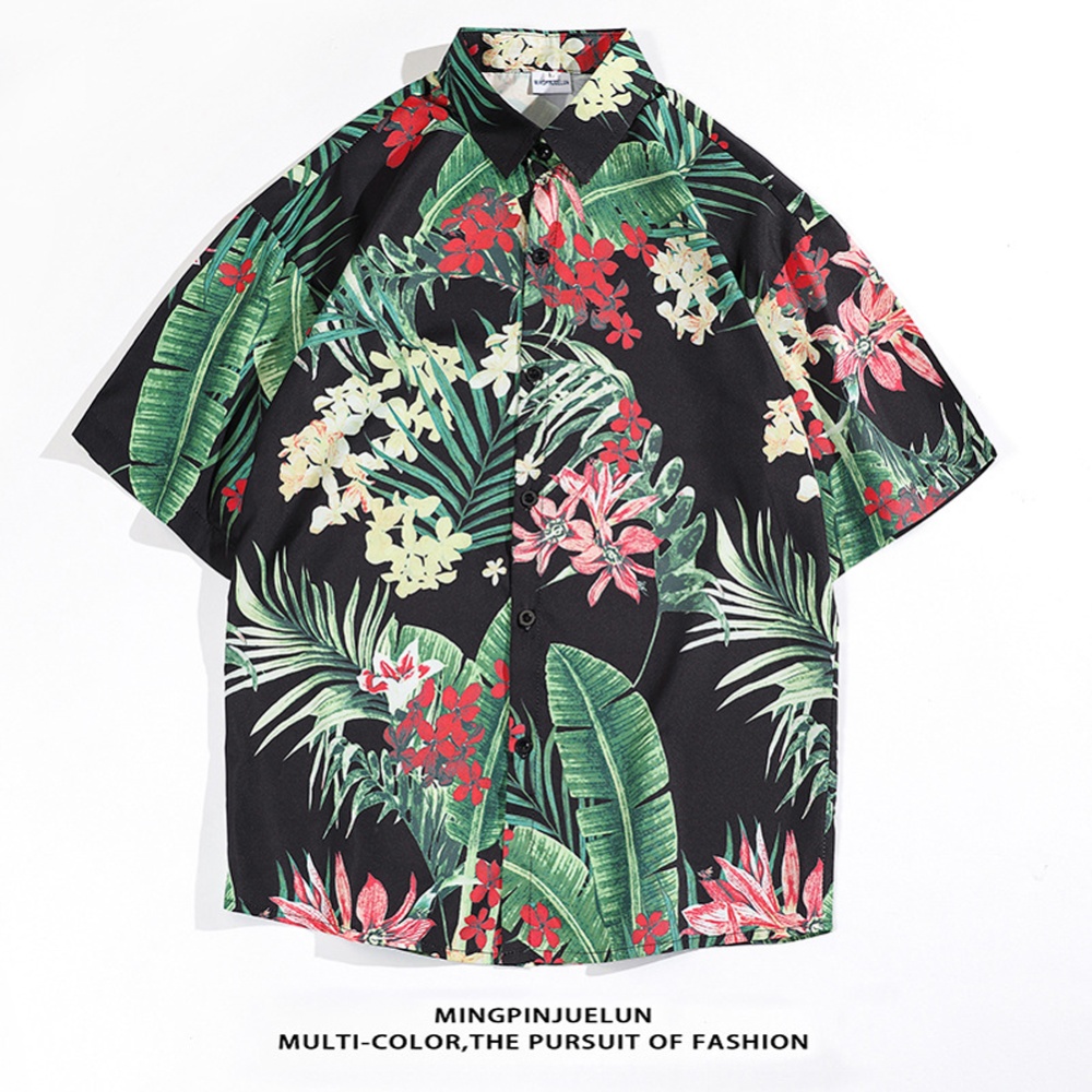 Women Men Summer Short Sleeve Floral Shirt Comfortable Button Up Lapel Collar Retro Loose Casual Tops H801 3XL - Image 2