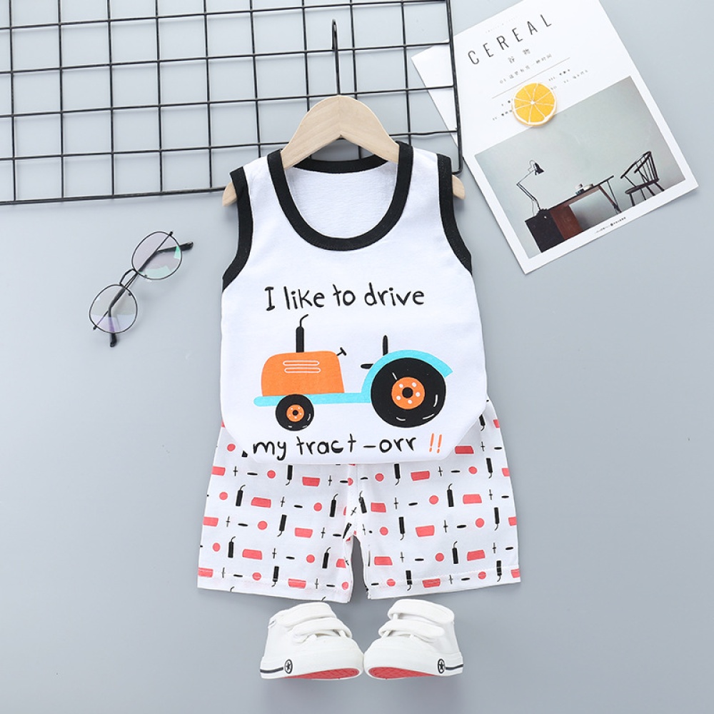 Summer Thin Pajamas For Children Cotton Cute Cartoon Printing Sleeveless Tank Tops Shorts Suit Boys cartoon four wheels 3-4 years XL - Image 3