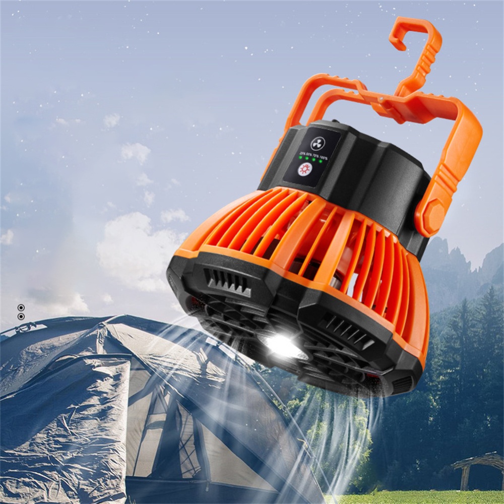 Camping Fan Light Outdoor Usb Recharging Remote Control Hanging Tent Orange black - Image 3