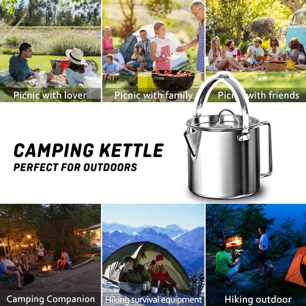 1.2L Outdoor Camping Kettle Stainless Steel Cooking Lightweight Pot For Hiking Backpacking Picnic Silver - Image 2