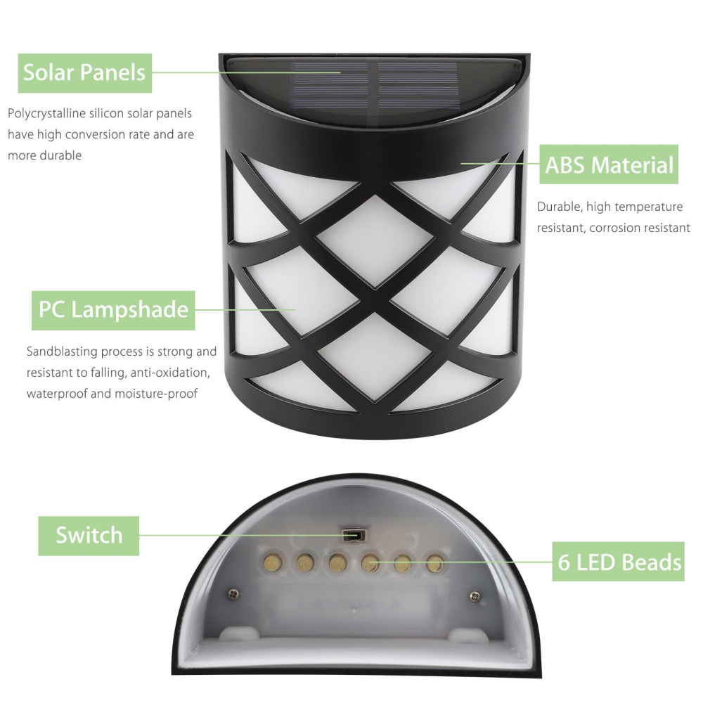 6led Solar Light Energy-saving Auto On/off Lamps For Outdoor Patio Yard Garden Deck Fence Stairs Decor N763 white lights - Image 3