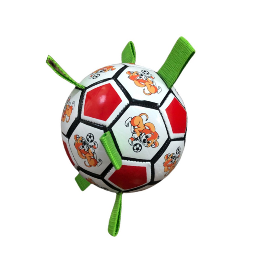 Pet Dog Soccer Toys With Rope Bite-resistant Chewing Toy Outdoor Multifunctional Interactive Training red and white - Image 2