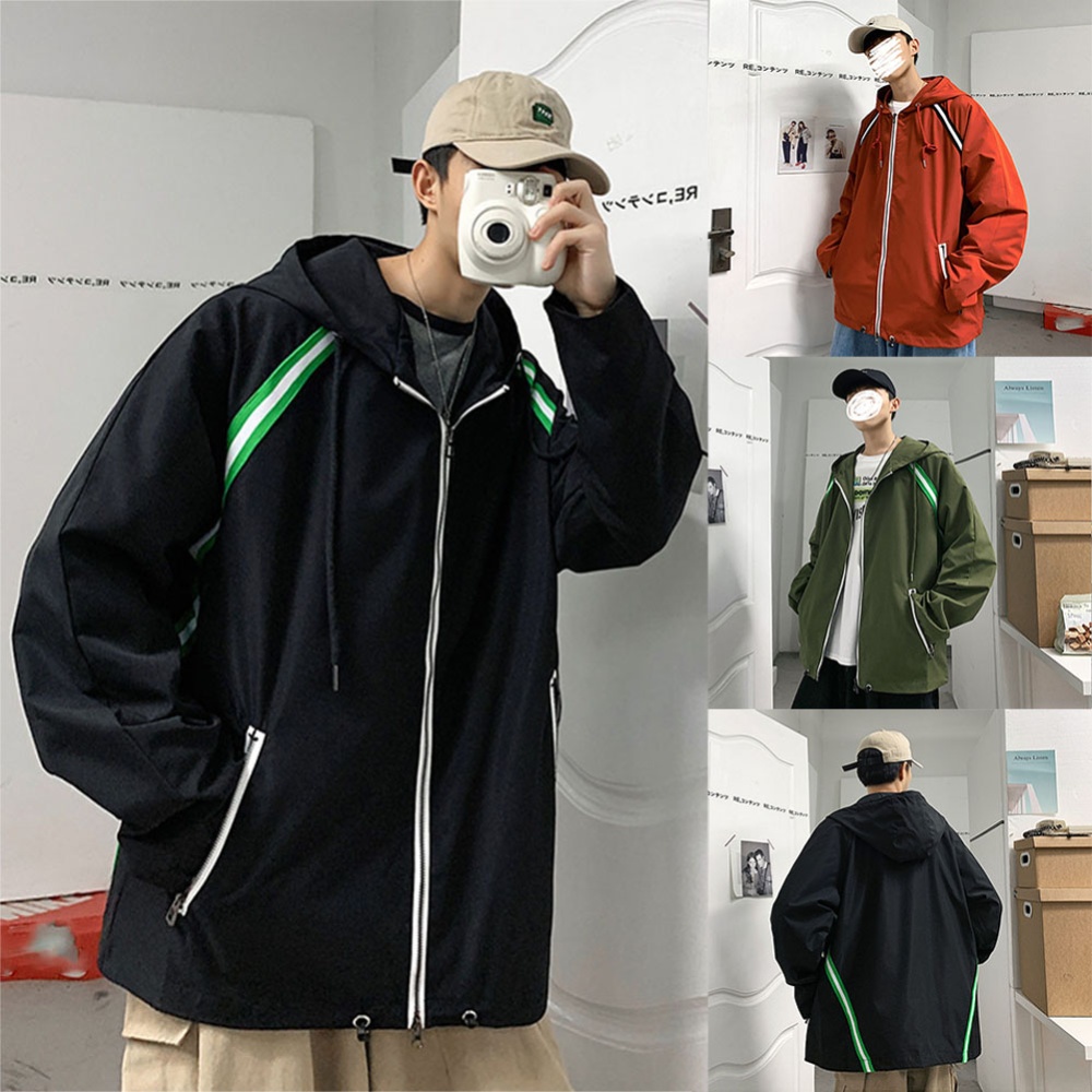 Men's Jacket Autumn Loose Solid Color Large Size Hooded Cardigan Orange_M - Image 3