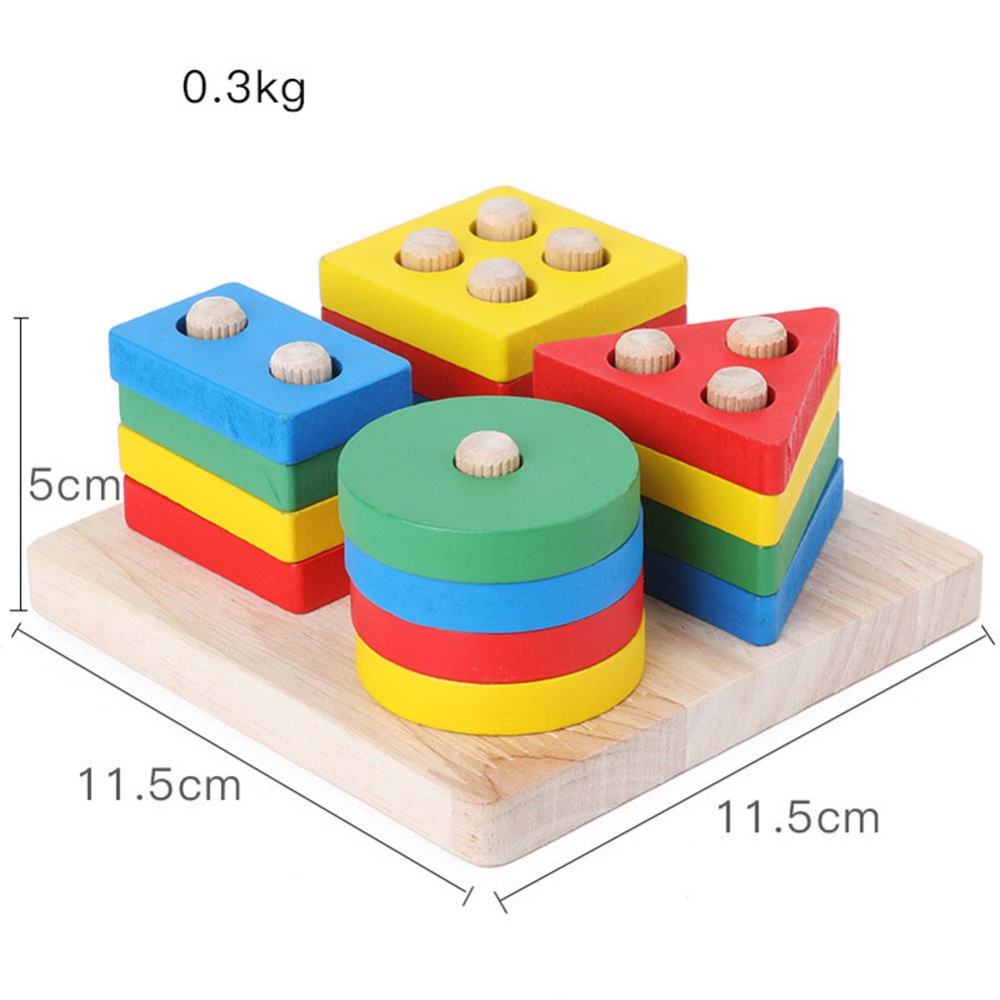 Kids Wooden Early Education Sets Pillars Intelligence Color Geometric Shape Cognitive Toys #2 - Image 3