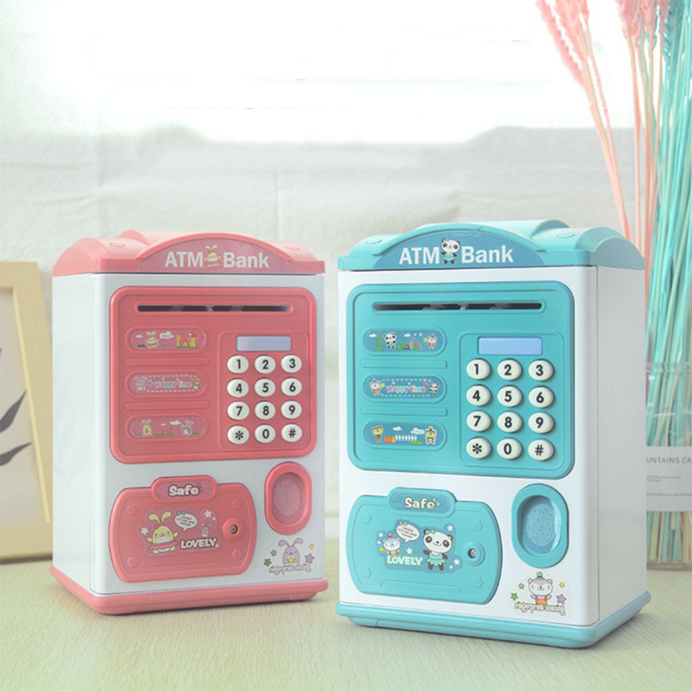 Children Cartoon Fingerprint Deposit Box Storage Light Sound Effect Atm Password Automatic Rolling Money Coin Toy green - Image 3