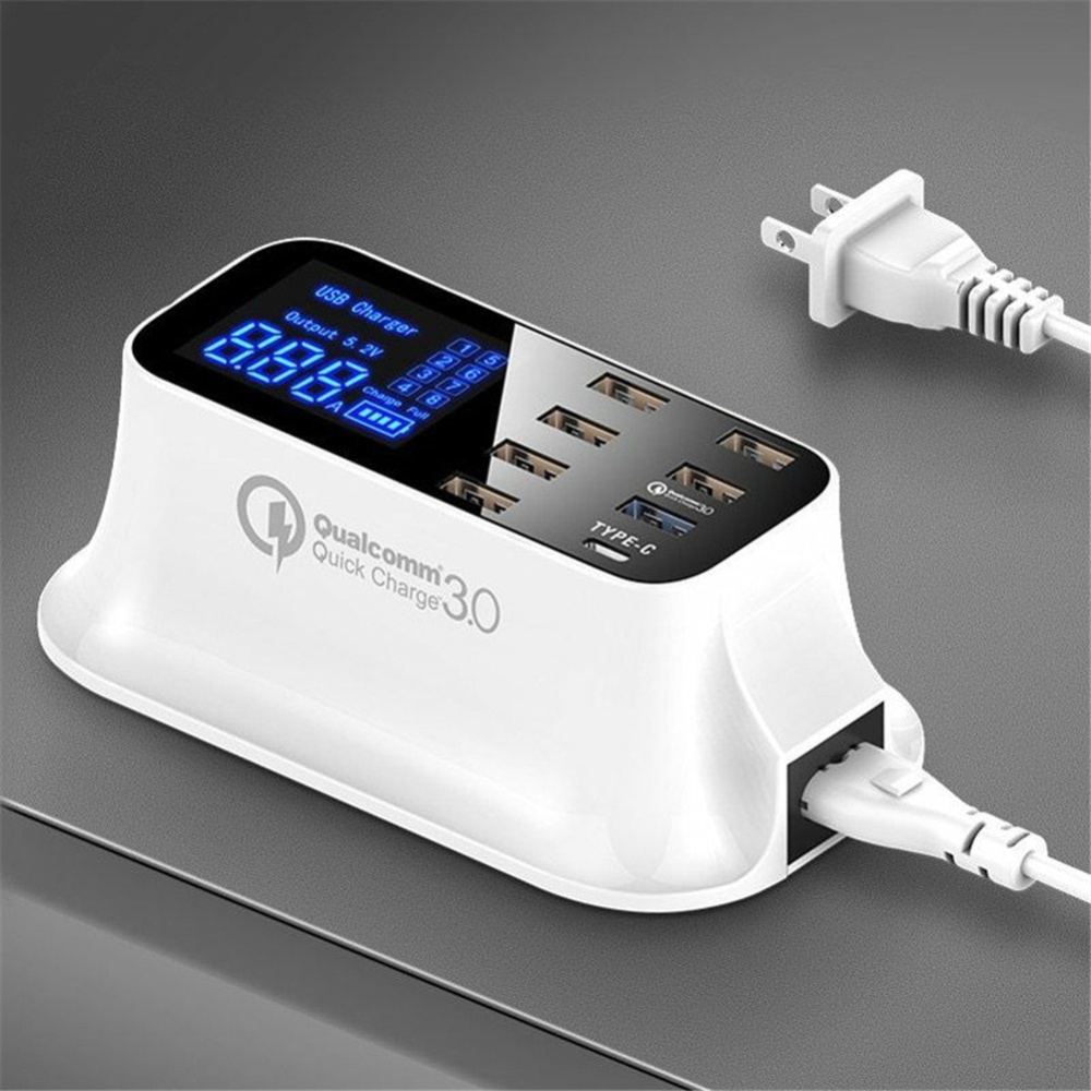 Phone Charger 8 USB Ports LCD Display Smart Charging Station Travel Portable for iPhone Samsung Xiaomi QC3.0 US Plug - Image 3