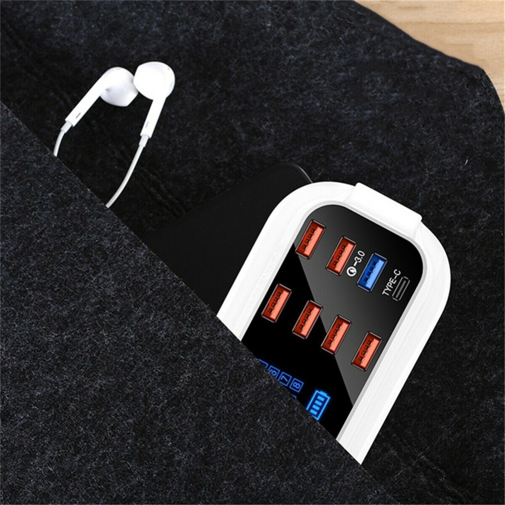 Phone Charger 8 USB Ports LCD Display Smart Charging Station Travel Portable for iPhone Samsung Xiaomi QC3.0 EU Plug - Image 3