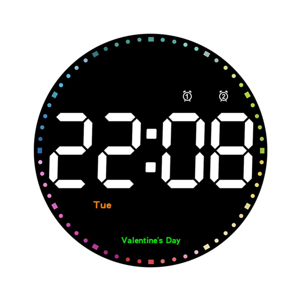 10-Inch Led Round Digital Wall Clock with Remote Control 10 Levels Brightness Alarm Black - Image 3