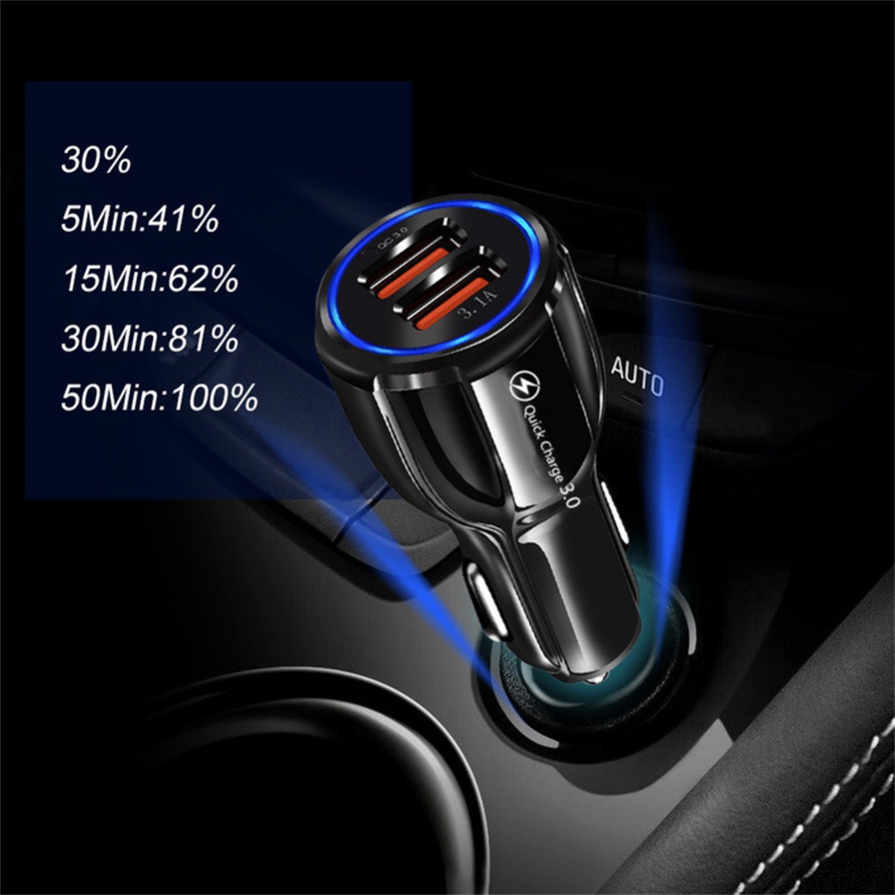 Universal Aluminum Alloy Qc3.0 Dual Usb Car Charger Fast Charging Stable Performance Smart Shunt Built-in Management Chip Car-charger black - Image 3