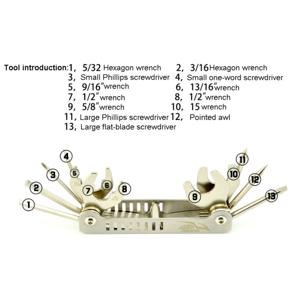 13 in 1 Multi Tool for Repairing Stainless Steel Adjusting Scuba Diving Diver Regulator Tools - Image 3